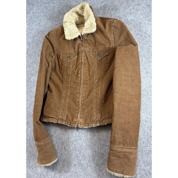Abercrombie & Fitch Jacket Womens Brown Corduroy Sherpa Lined Full Zip Winter XS - Picture 4 of 8